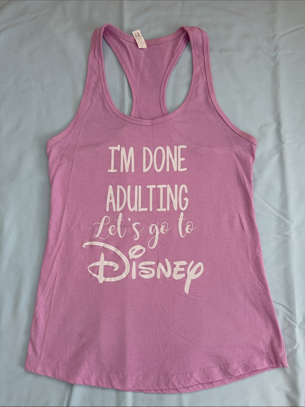Women's Pink Graphic Racerback Tank Top - I'm Done Adulting Let's Go to Disney